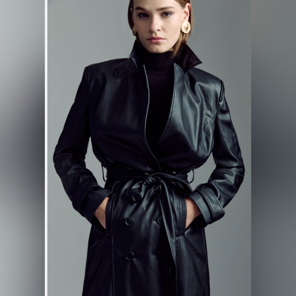 Braetan Black Sleek Trench Coat - Picture 8 of 8